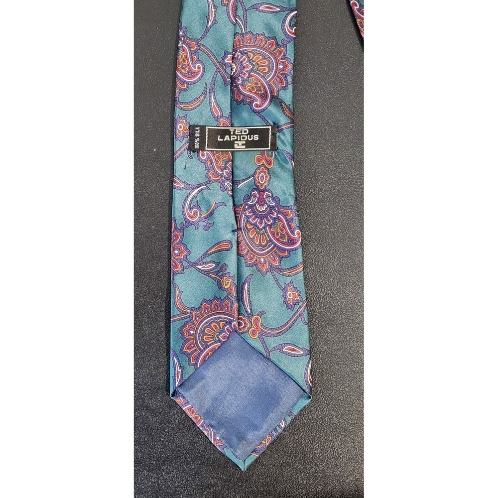 Ted Lapidus 100% Silk Paisley Tie – Teal Purple‎ Orange Pattern – 61" Italy - Picture 5 of 8